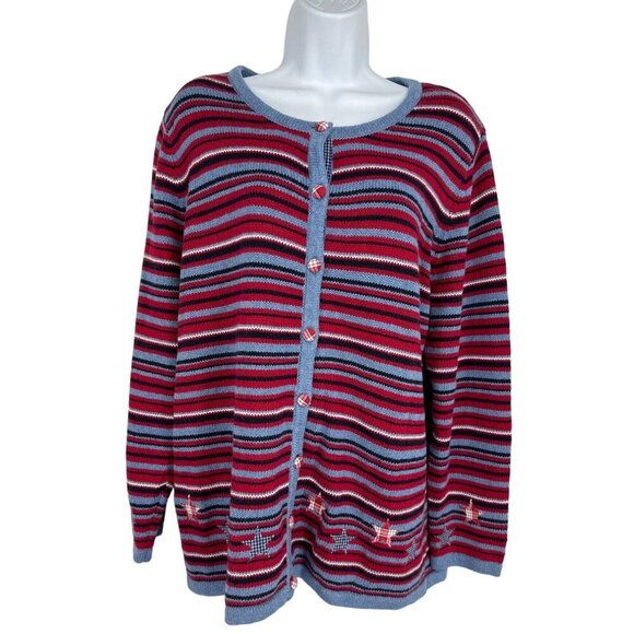 C.J. Banks Long Sleeve Button Front Applique Stars Striped Cardigan Size 1X - Picture 1 of 9